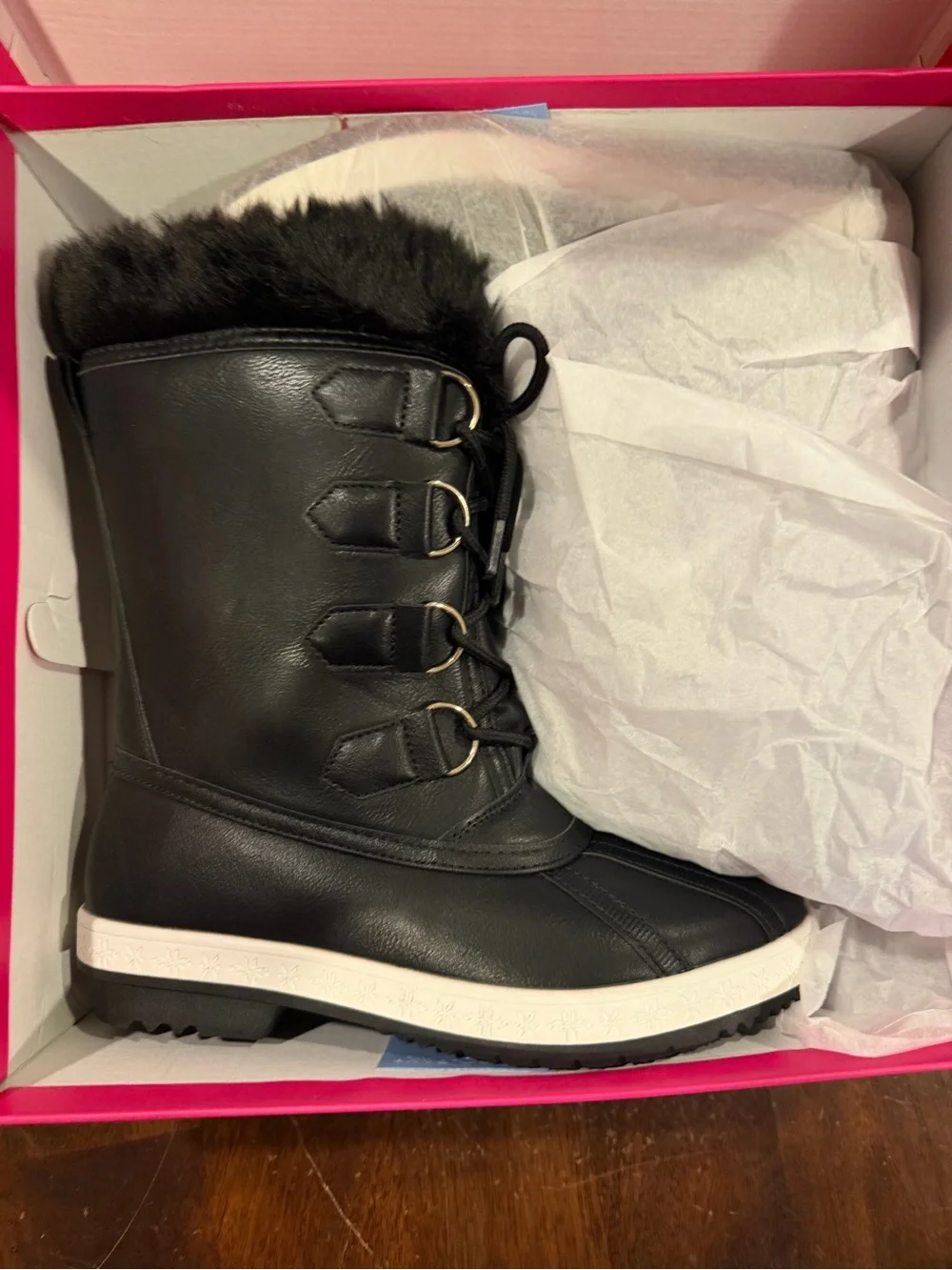 Shoedazzle Women’s Lydiia Lace Up Flat Boots Fur Lined Black Size 5.5 M US